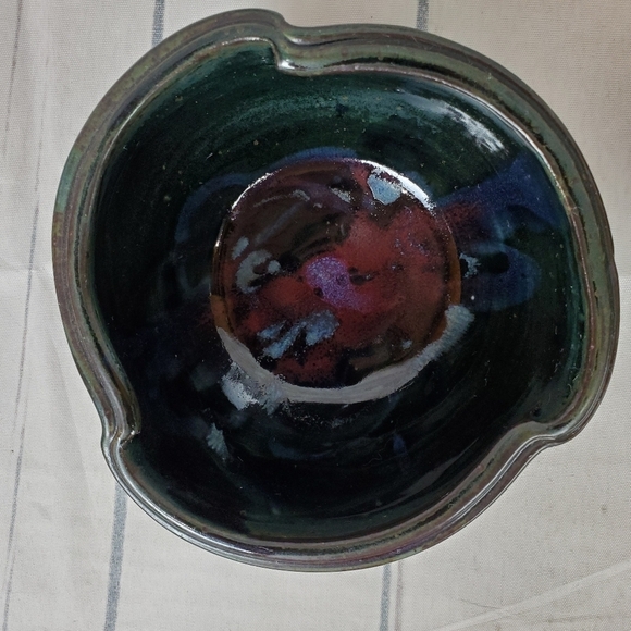 Handcrafted Studio Pottery Tri Point Cereal Bowls Splash Glaze Black Set  of 2 - Picture 5 of 10